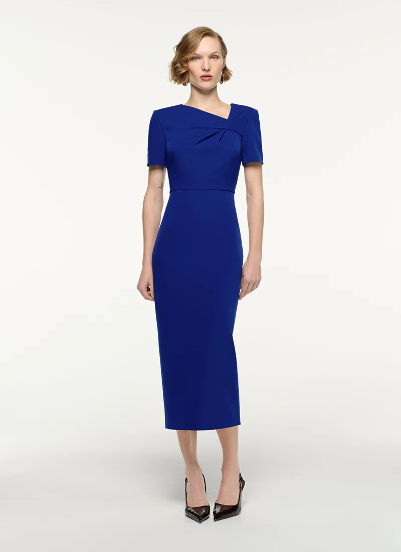 Asymmetric Twist Drape Midi Dress
