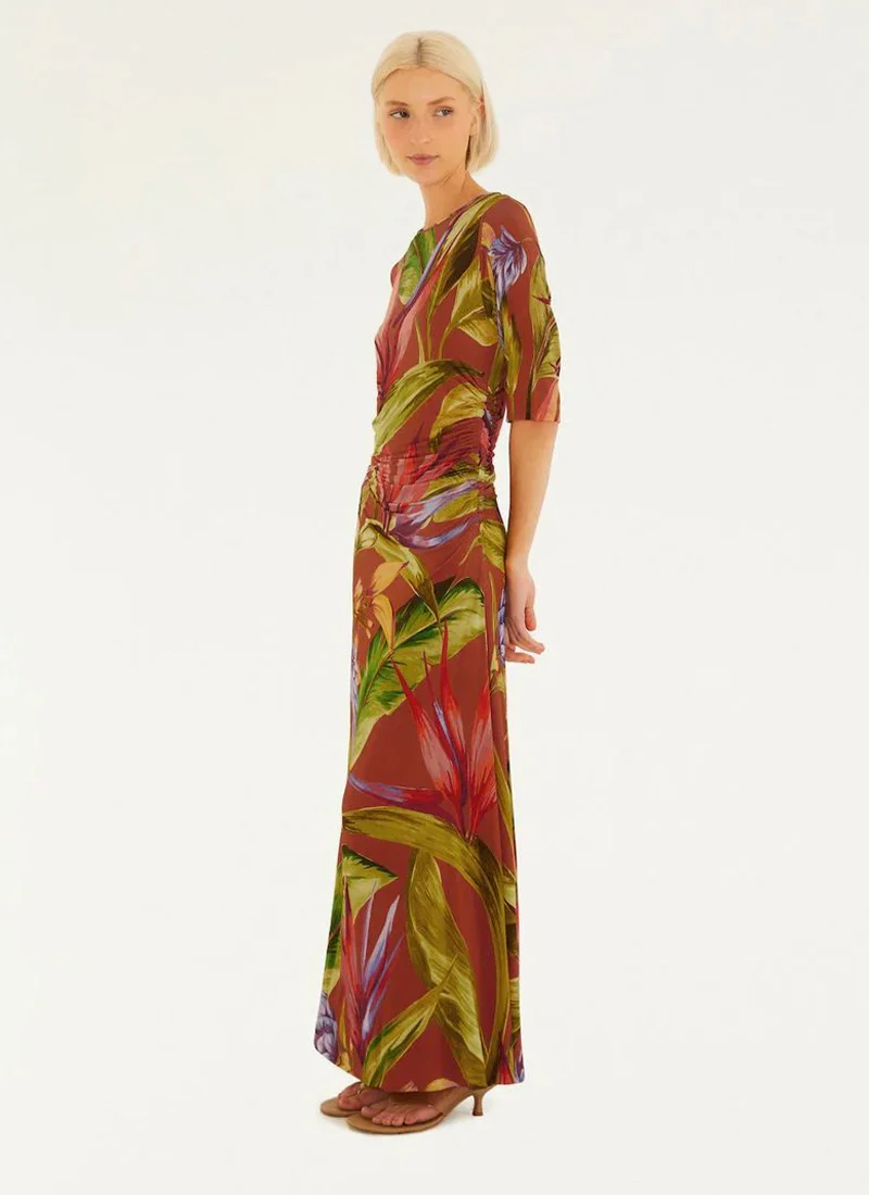 Florart Brown Short Sleeve Midi Dress - Image 2