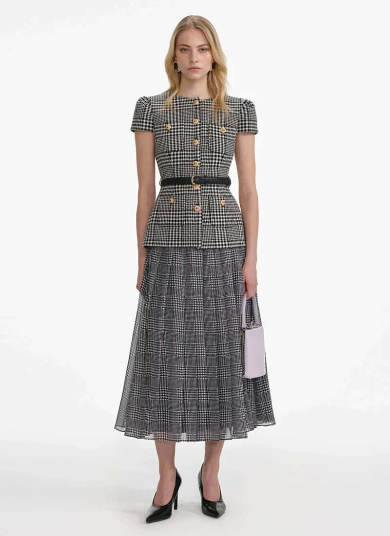 Houndstooth Tailored Midi Dress