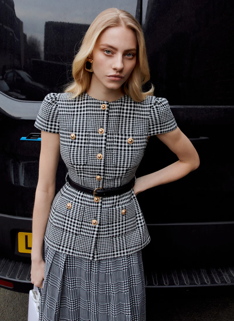 Houndstooth Tailored Midi Dress - Image 5