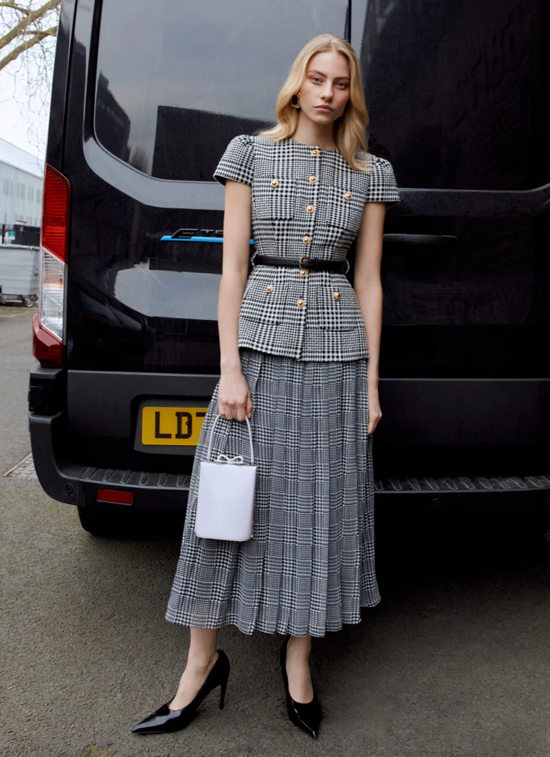 Houndstooth Tailored Midi Dress - Image 6