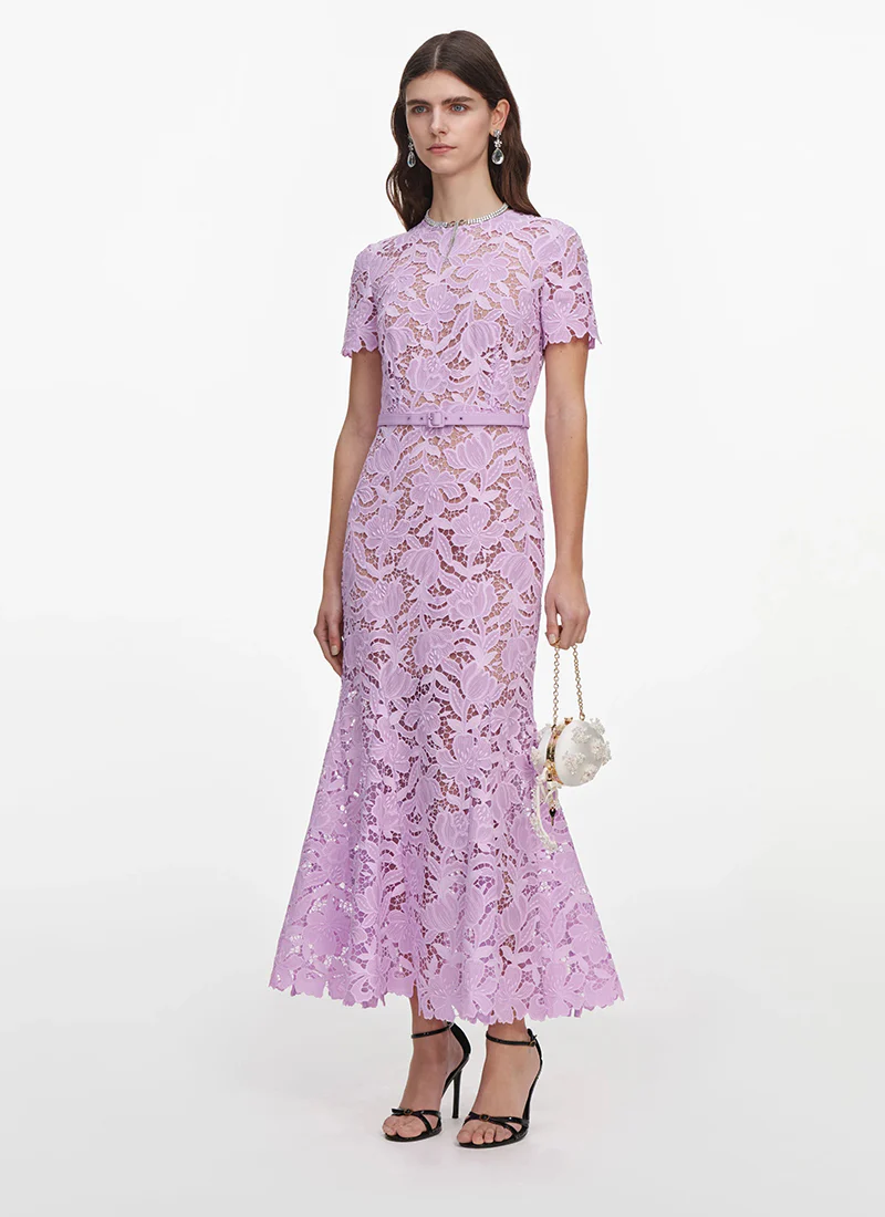 Lilac Lace Midi Dress - Image 4