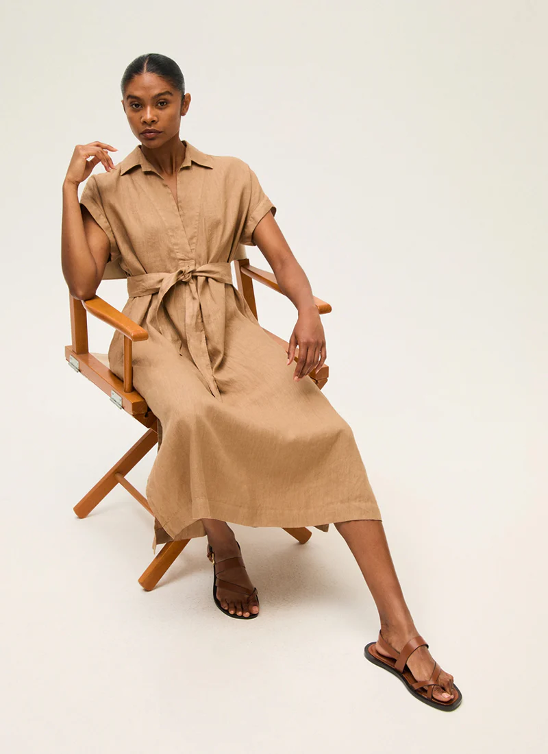 Linen Belted Midi Dress - Image 3