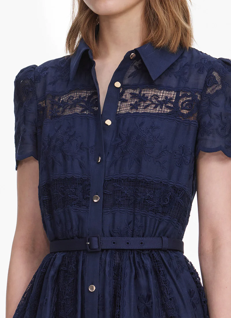 Navy Ramie Collared Midi Dress - Image 2
