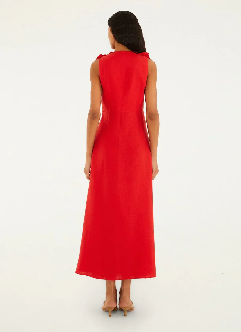 Red 3D Flower Euroflax Sleeveless Midi Dress - Image 3