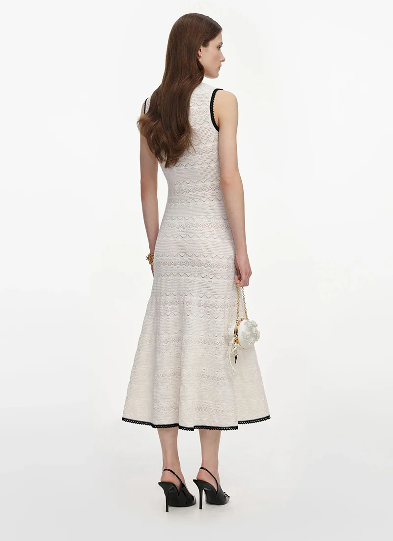 White Pointelle Knit Midi Dress - Image 3