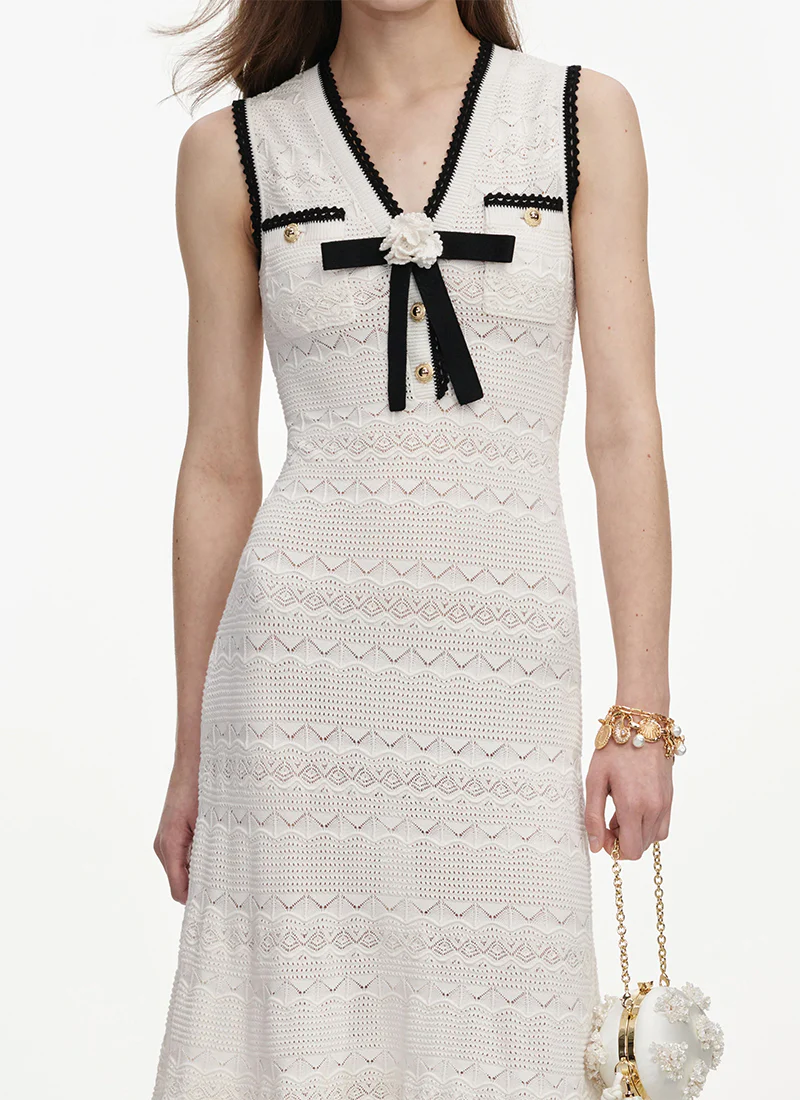 White Pointelle Knit Midi Dress - Image 4