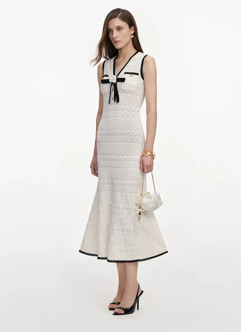White Pointelle Knit Midi Dress - Image 5