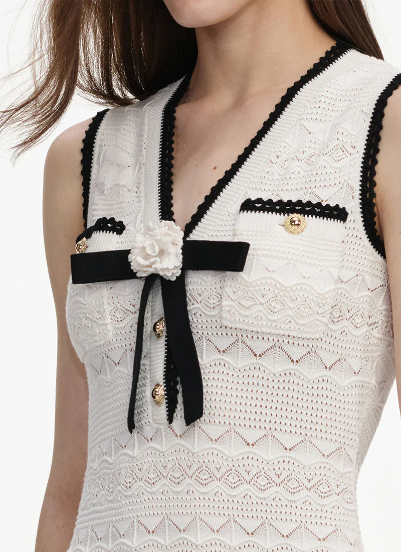 White Pointelle Knit Midi Dress - Image 6