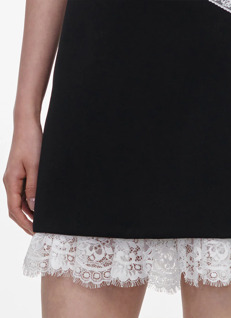 Black Crepe Bow Lace Mini Dress - Image 5