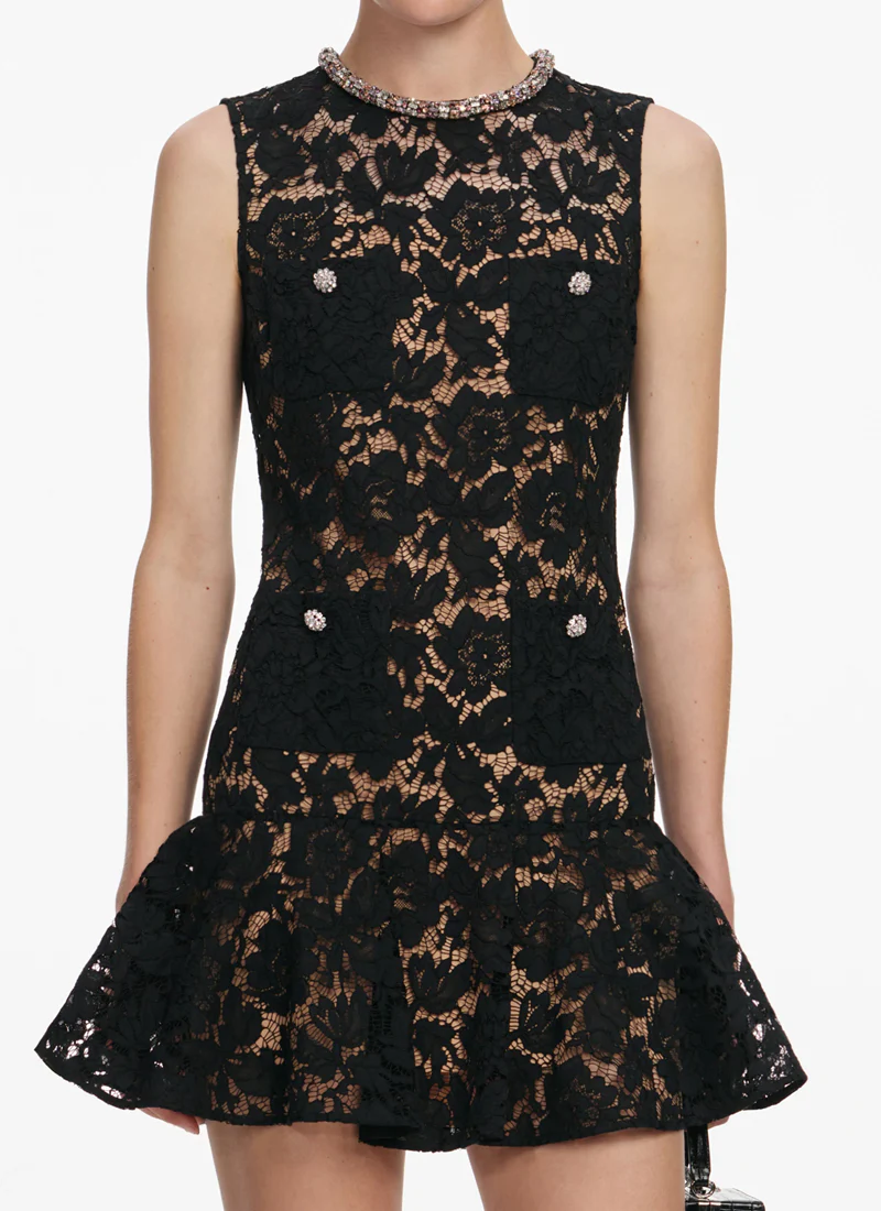 Black Lace Crystal Mini Dress - Image 4