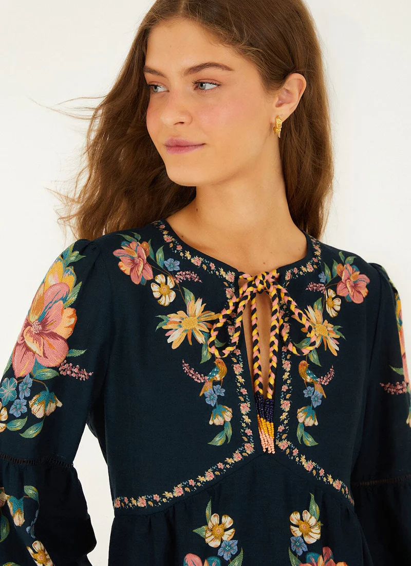 Maira Floral Dark Blue Mini Dress - Image 2