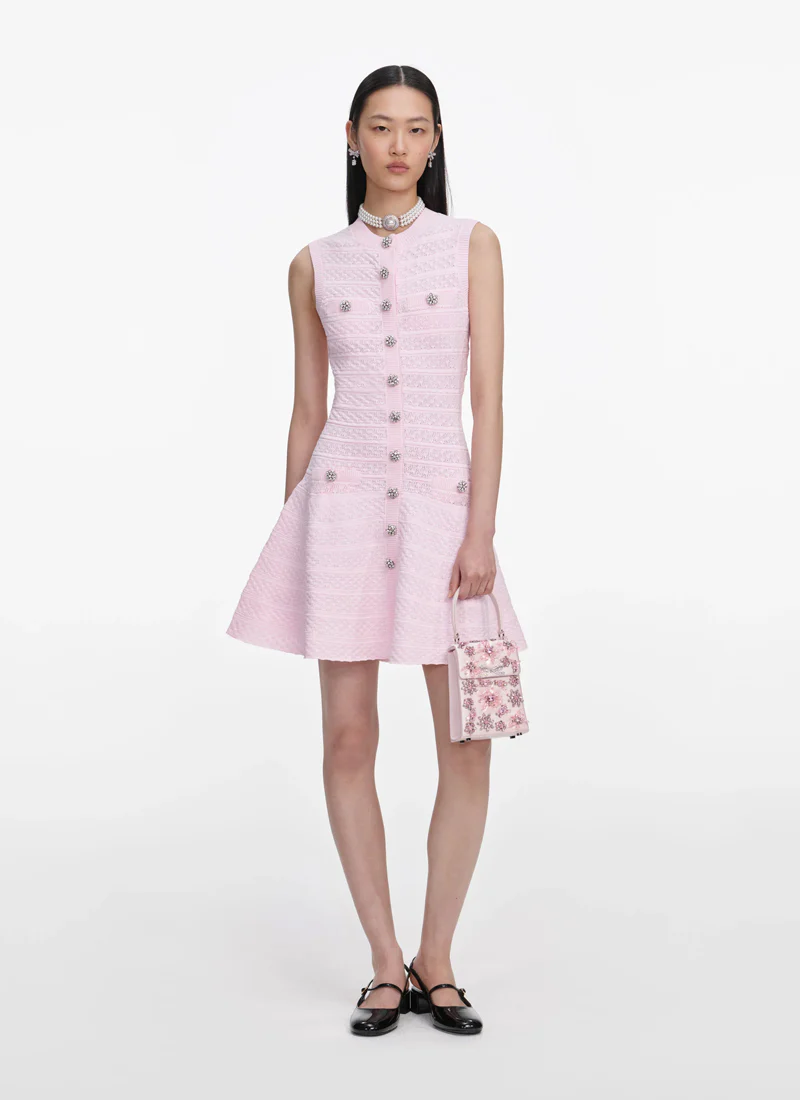 Pink Pointelle Diamante Knit Mini Dress