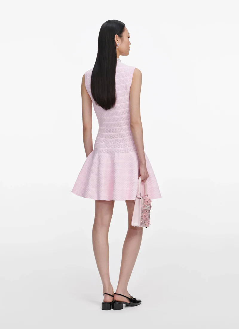 Pink Pointelle Diamante Knit Mini Dress - Image 2