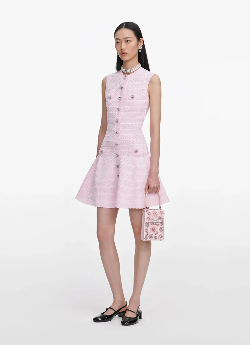 Pink Pointelle Diamante Knit Mini Dress - Image 3