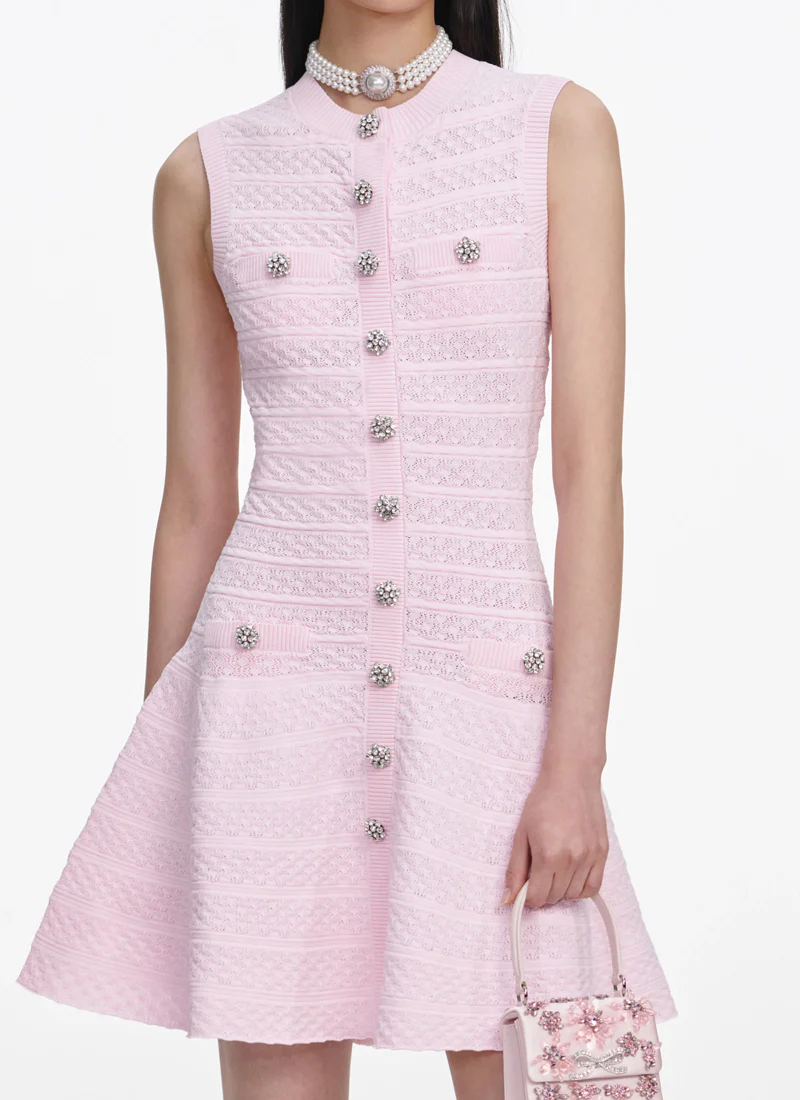 Pink Pointelle Diamante Knit Mini Dress - Image 4
