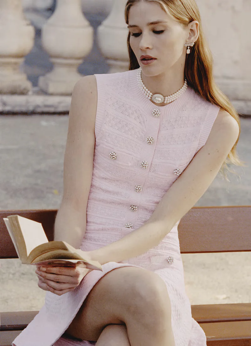 Pink Pointelle Diamante Knit Mini Dress - Image 6