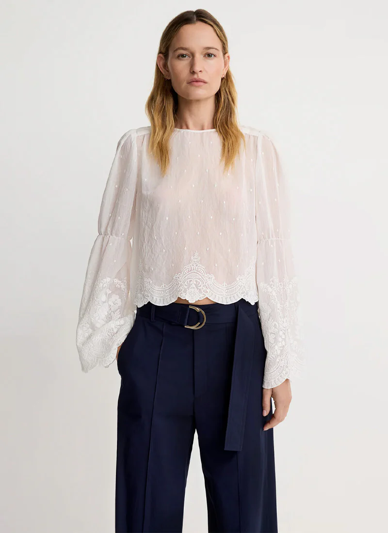 Embroidered Bell Sleeve Blouse