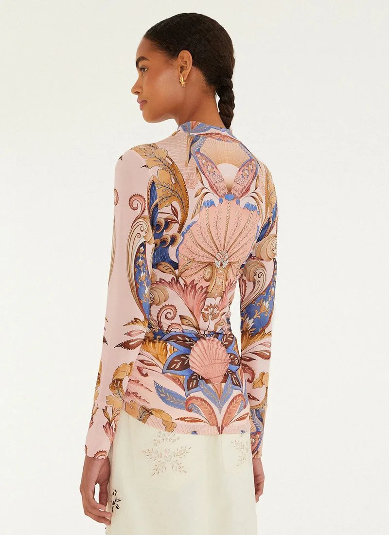 Sea Garden Scarf Soft Pink Jersey Blouse - Image 3