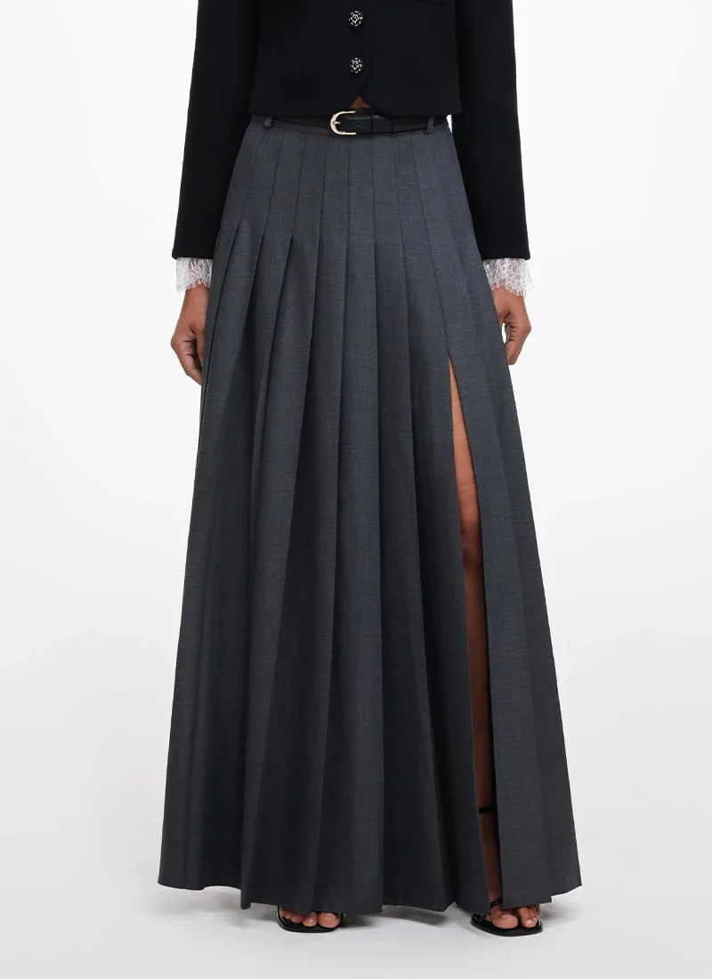 Grey Pleated Maxi Skirt