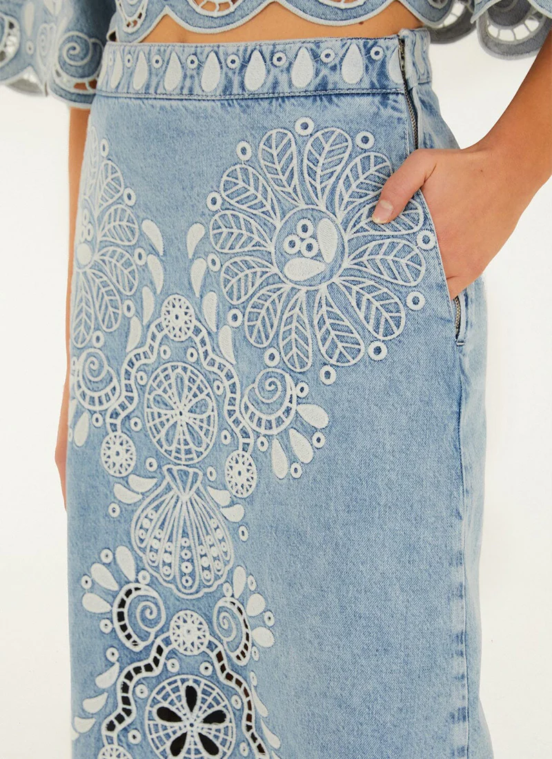 Denim Richelieux Midi Skirt - Image 3