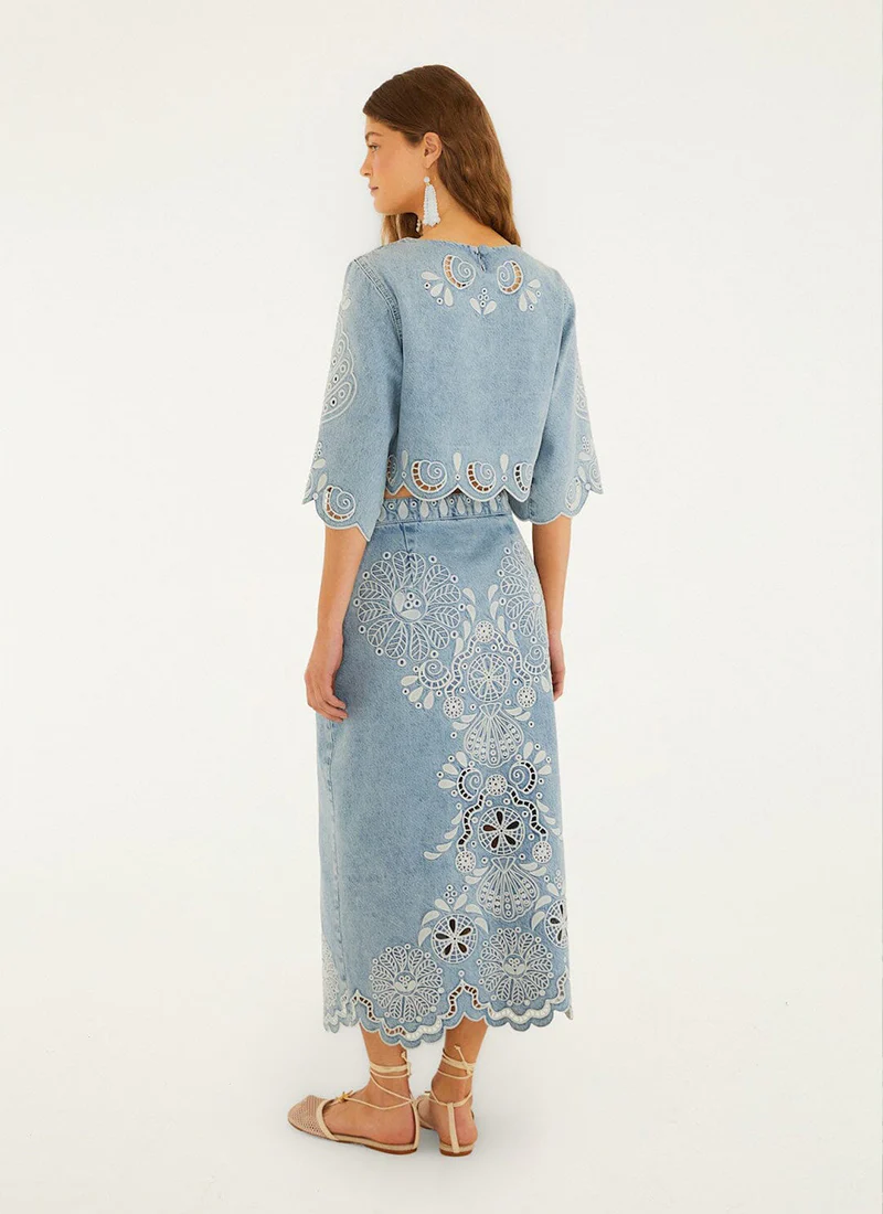 Denim Richelieux Midi Skirt - Image 4