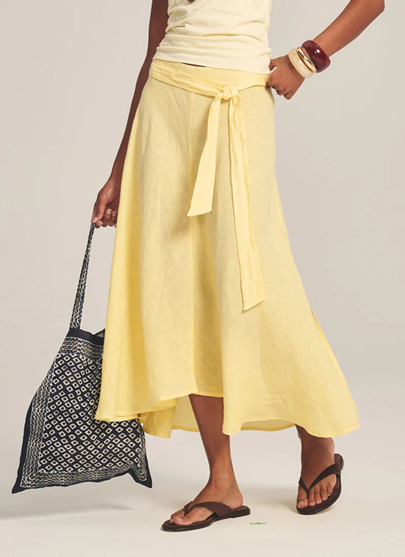 Malina Woven Linen Midi Skirt