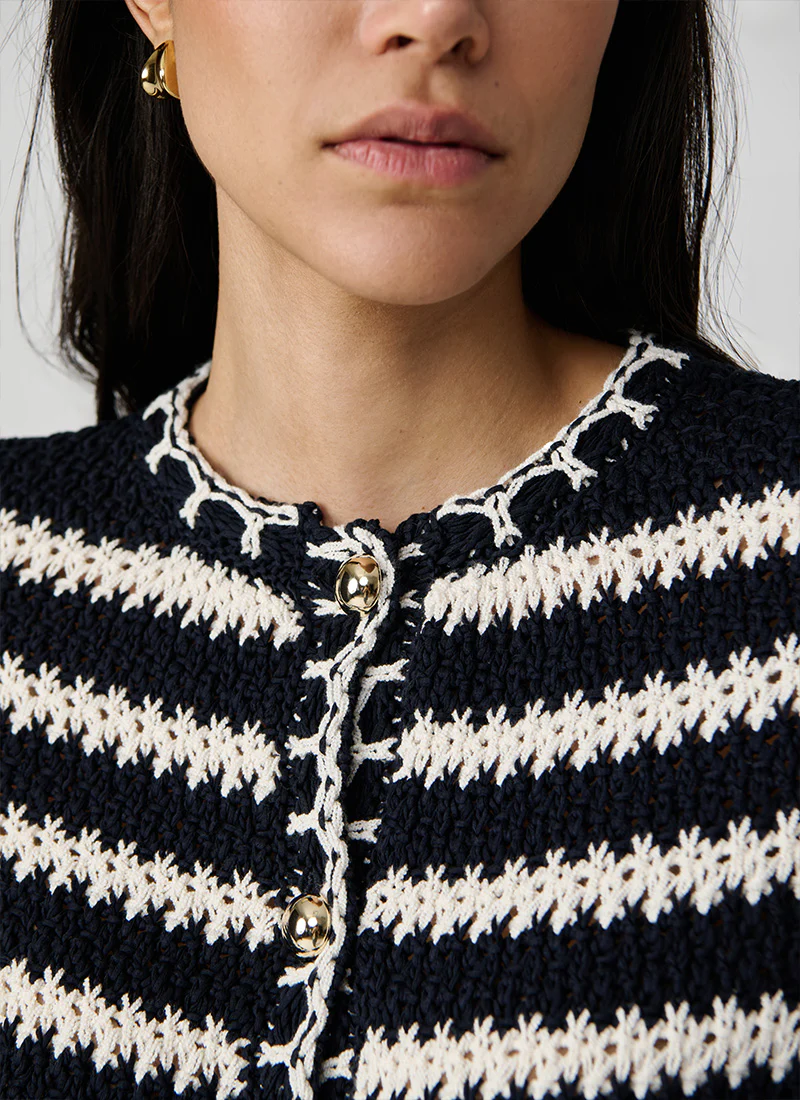 Cotton Boucle Striped Cardigan - Image 2
