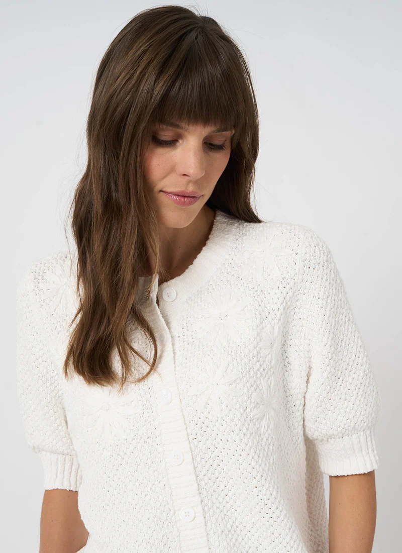Floral Embroidered Textured Cotton Cardigan - Image 4