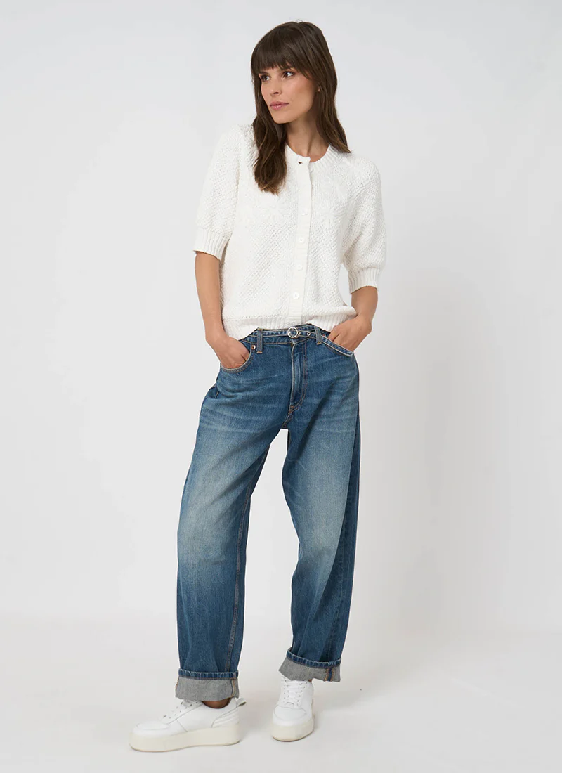 Floral Embroidered Textured Cotton Cardigan - Image 6