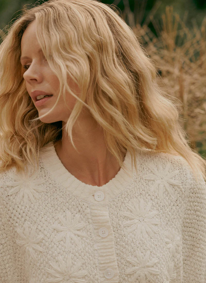 Floral Embroidered Textured Cotton Cardigan - Image 7