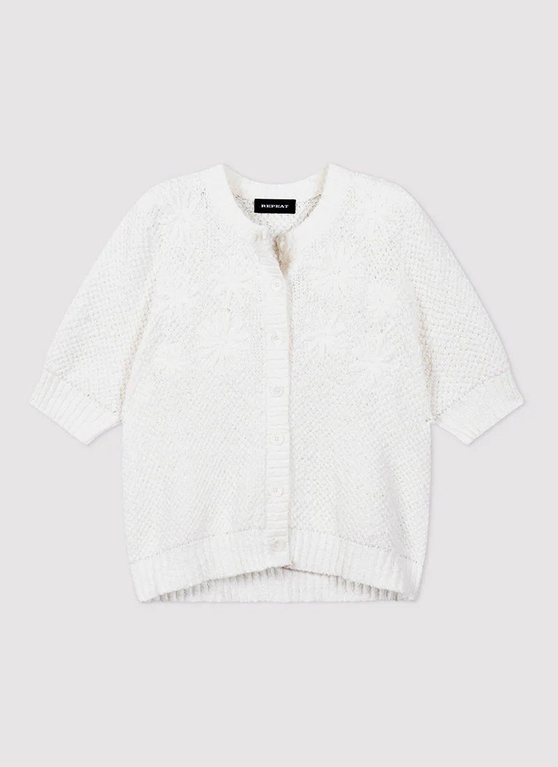 Floral Embroidered Textured Cotton Cardigan - Image 9
