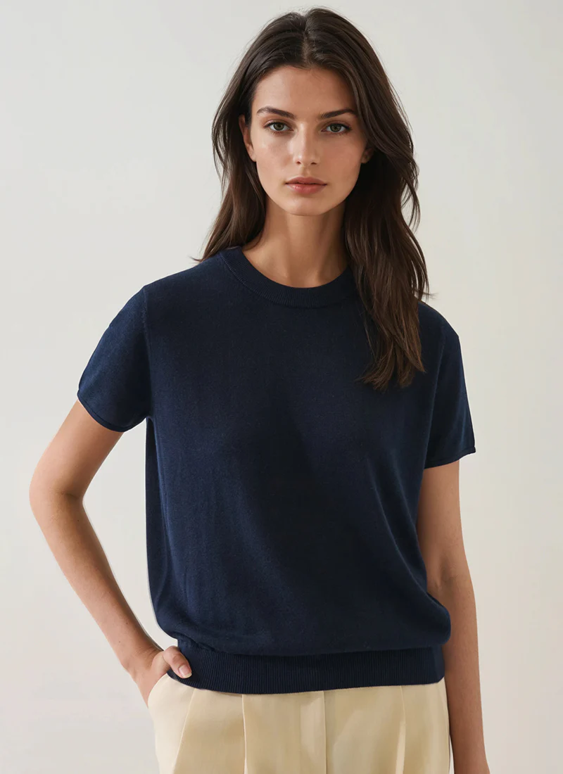 Short Sleeve Lyocell Cashmere Crew Knit