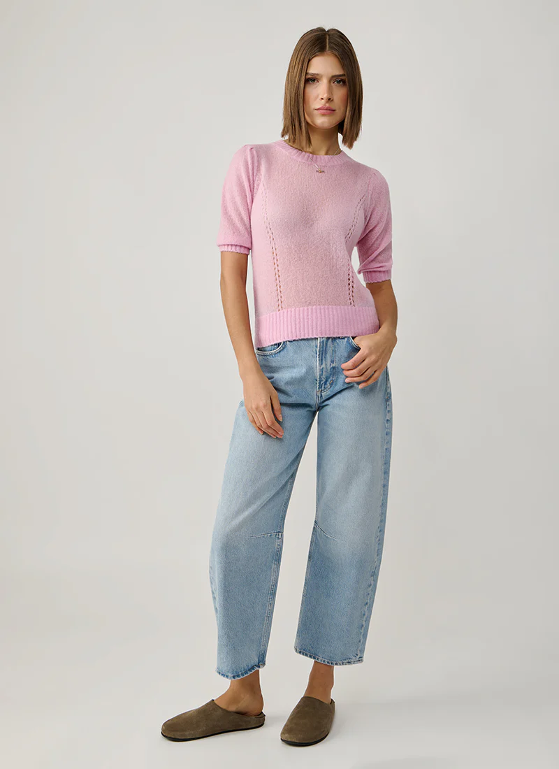 Short Sleeve Pointelle Sweater - Image 6