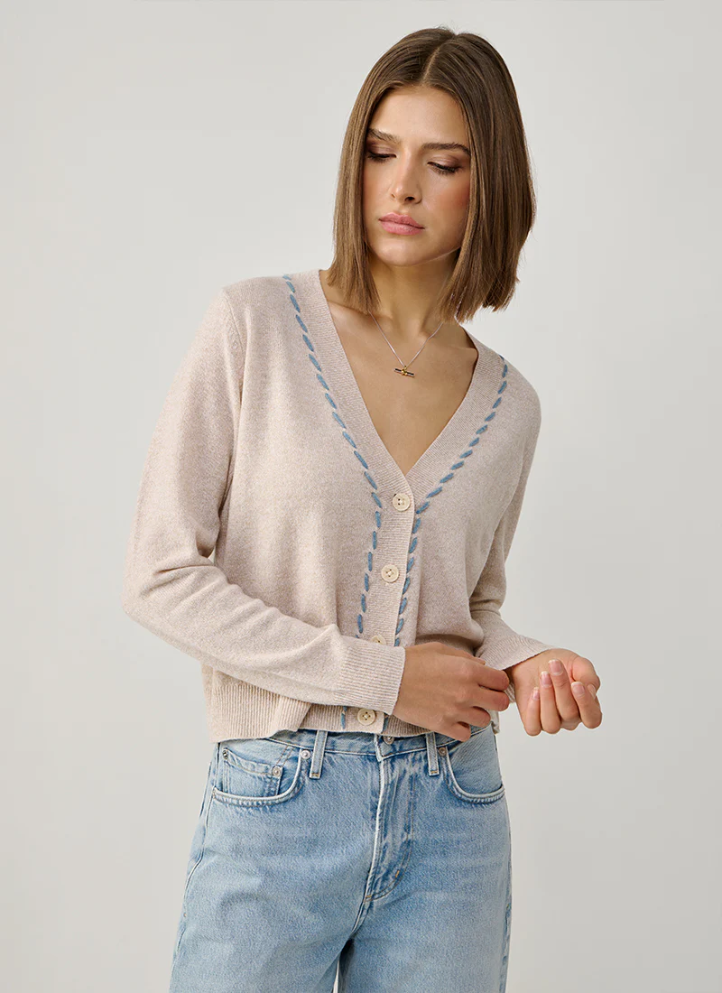 Tubular Lacing V neck Cashmere Cardigan - Image 3