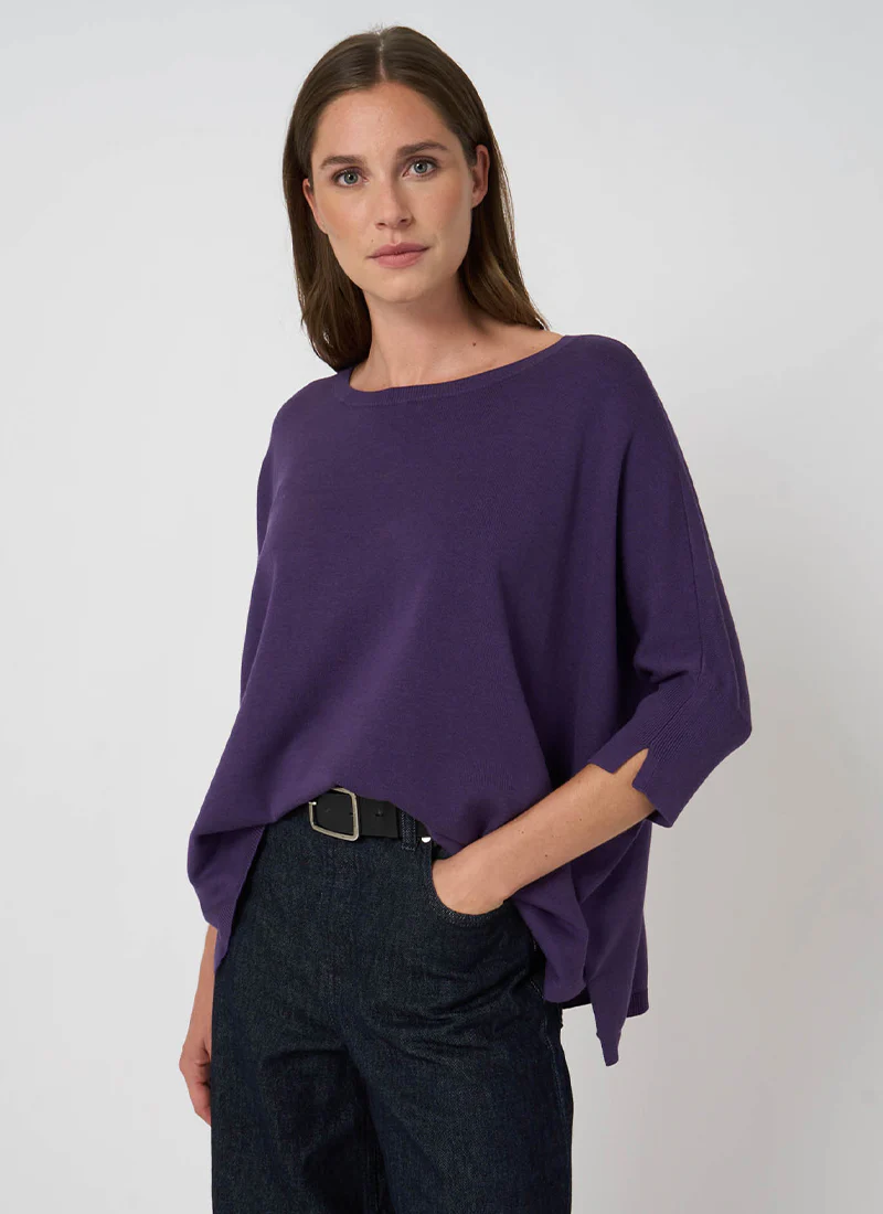 Oversized Cotton Blend Poncho Sweater - Image 4