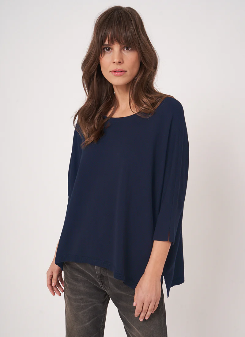 Oversized Cotton Blend Poncho Sweater