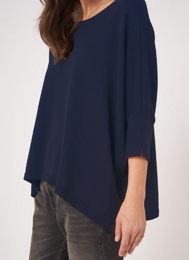 Oversized Cotton Blend Poncho Sweater - Image 3