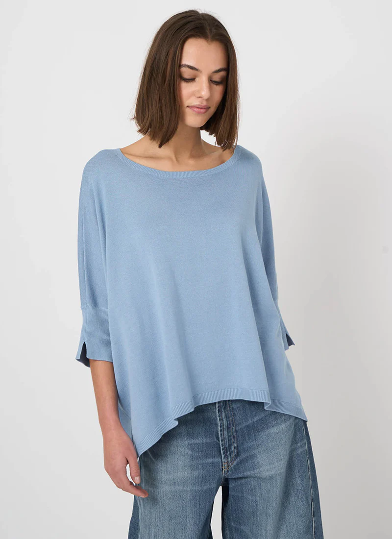 Oversized Cotton Blend Poncho Sweater - Image 3