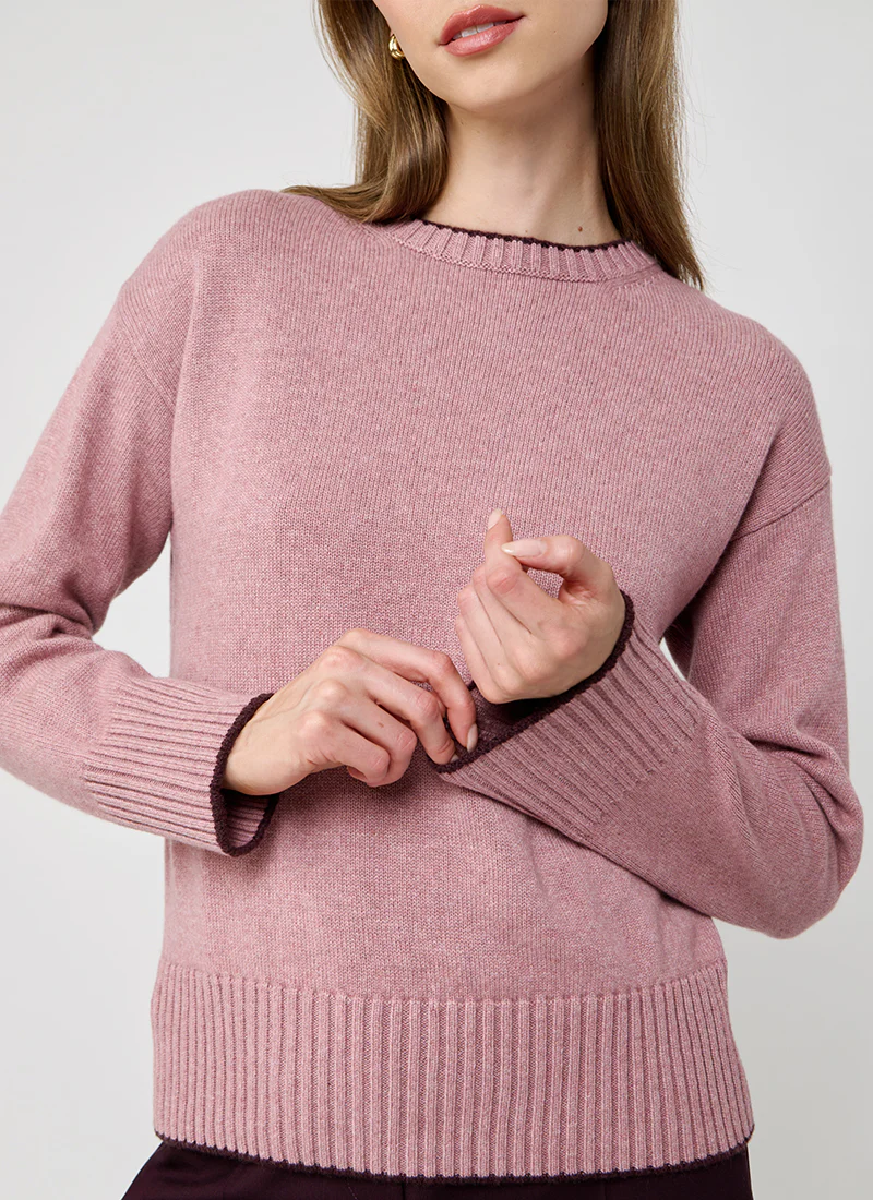 Contrast Tipped Cashmere Crew Neck Sweater - Image 3