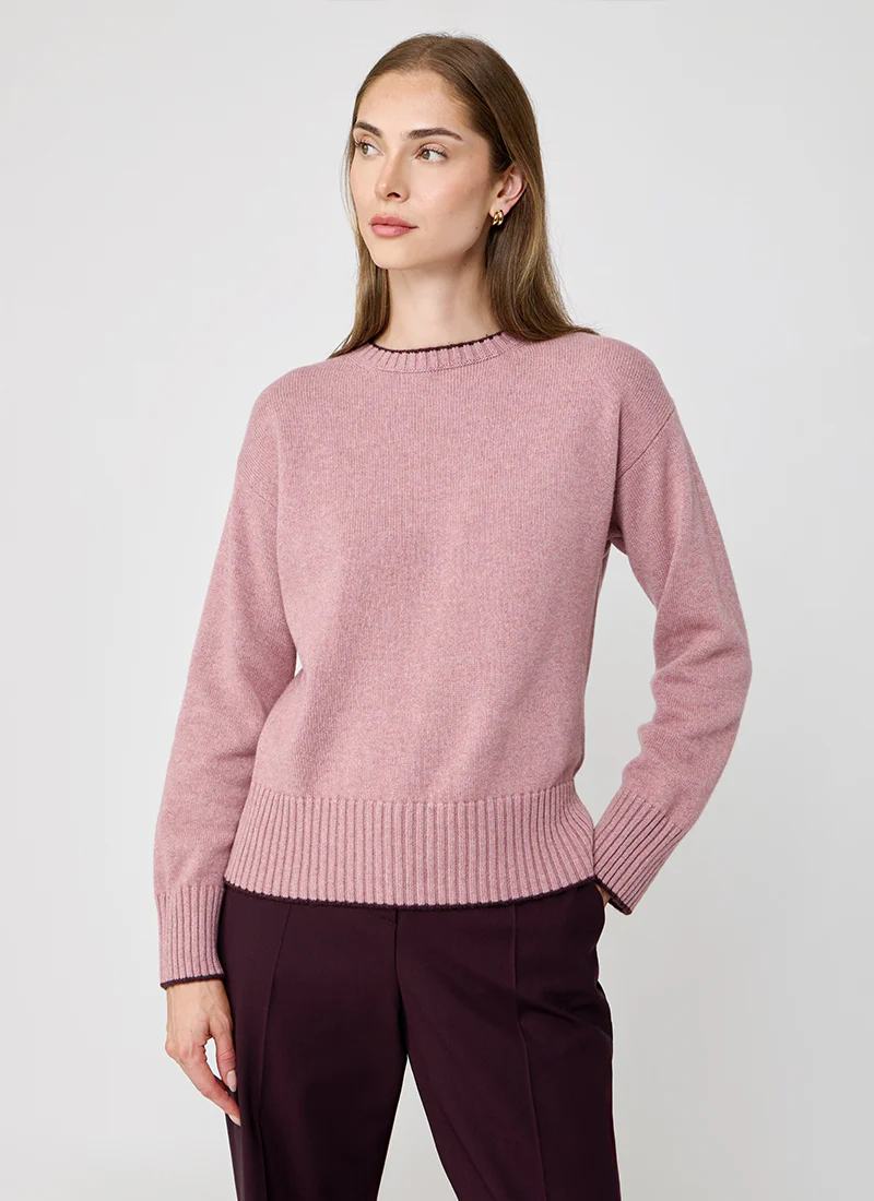 Contrast Tipped Cashmere Crew Neck Sweater - Image 4