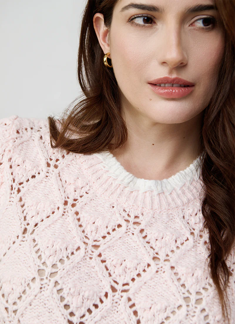 Fancy Popcorn Stitch Short Sleeve Crew Neck Sweater - Image 4