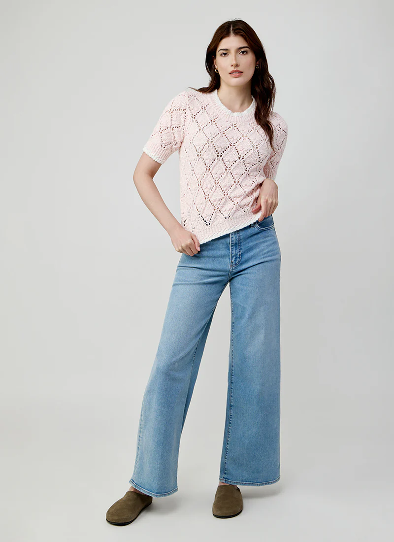 Fancy Popcorn Stitch Short Sleeve Crew Neck Sweater - Image 5