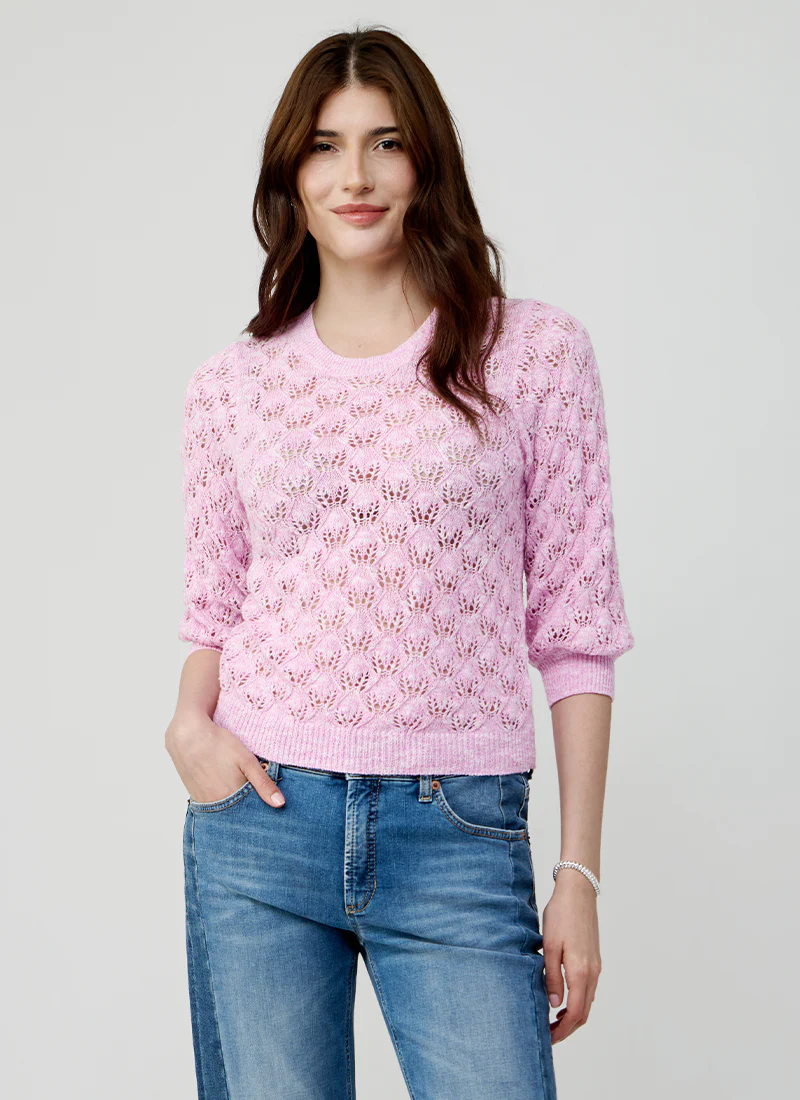Fancy Stitch Puff Sleeve Sweater