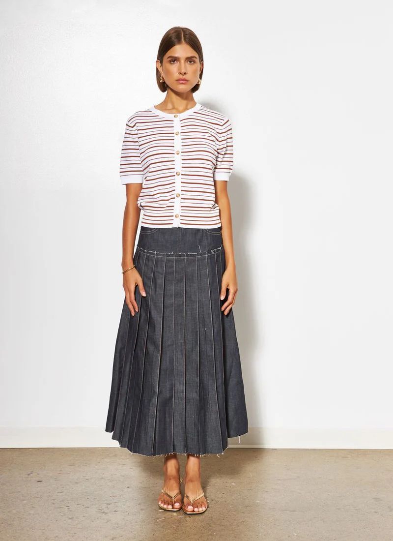 Kitty Stripe Button Up Short Sleeve Sweater - Image 3
