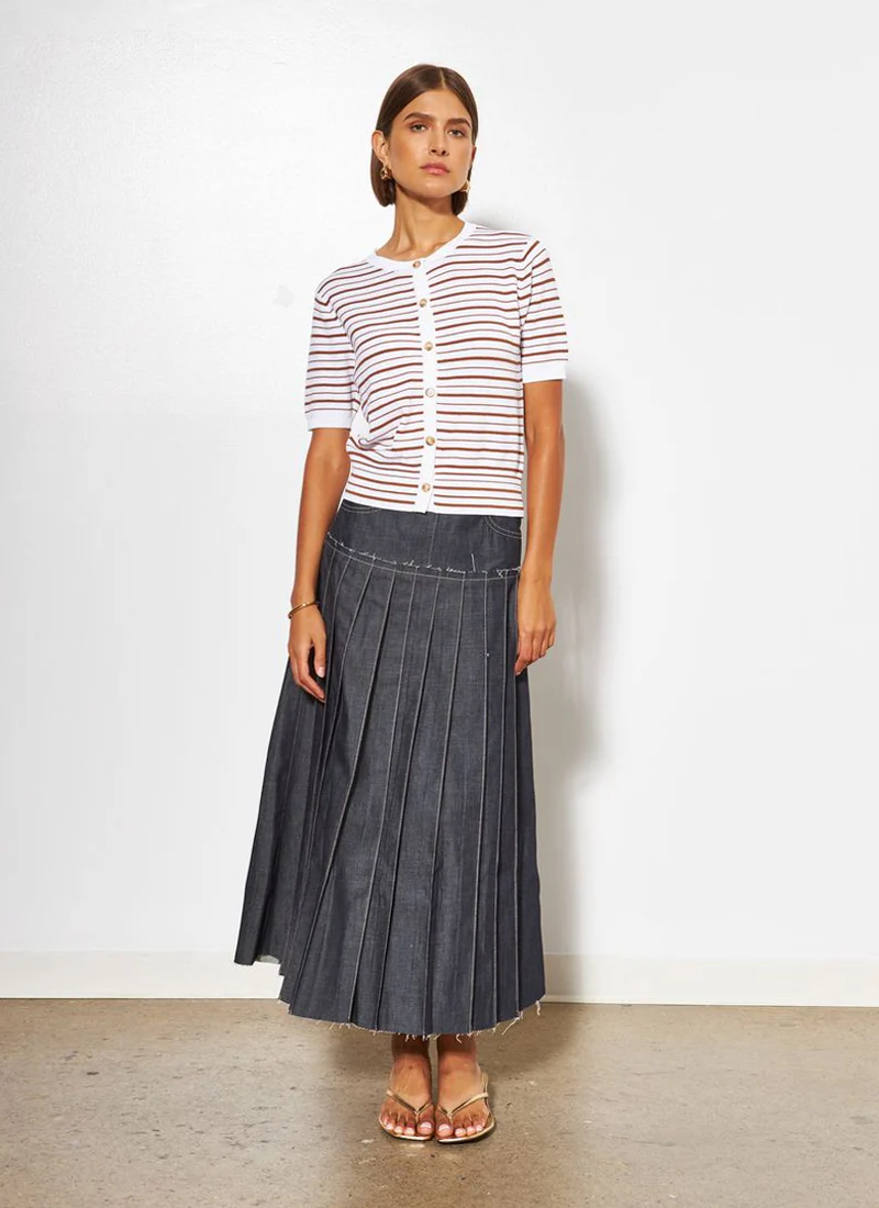 Kitty Stripe Button Up Short Sleeve Sweater - Image 4
