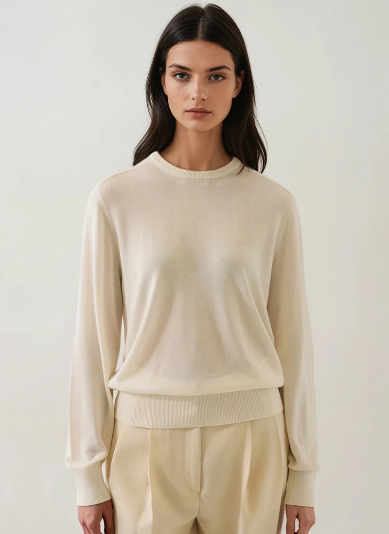 Long Sleeve Lyocell Cashmere Saddle Sweater