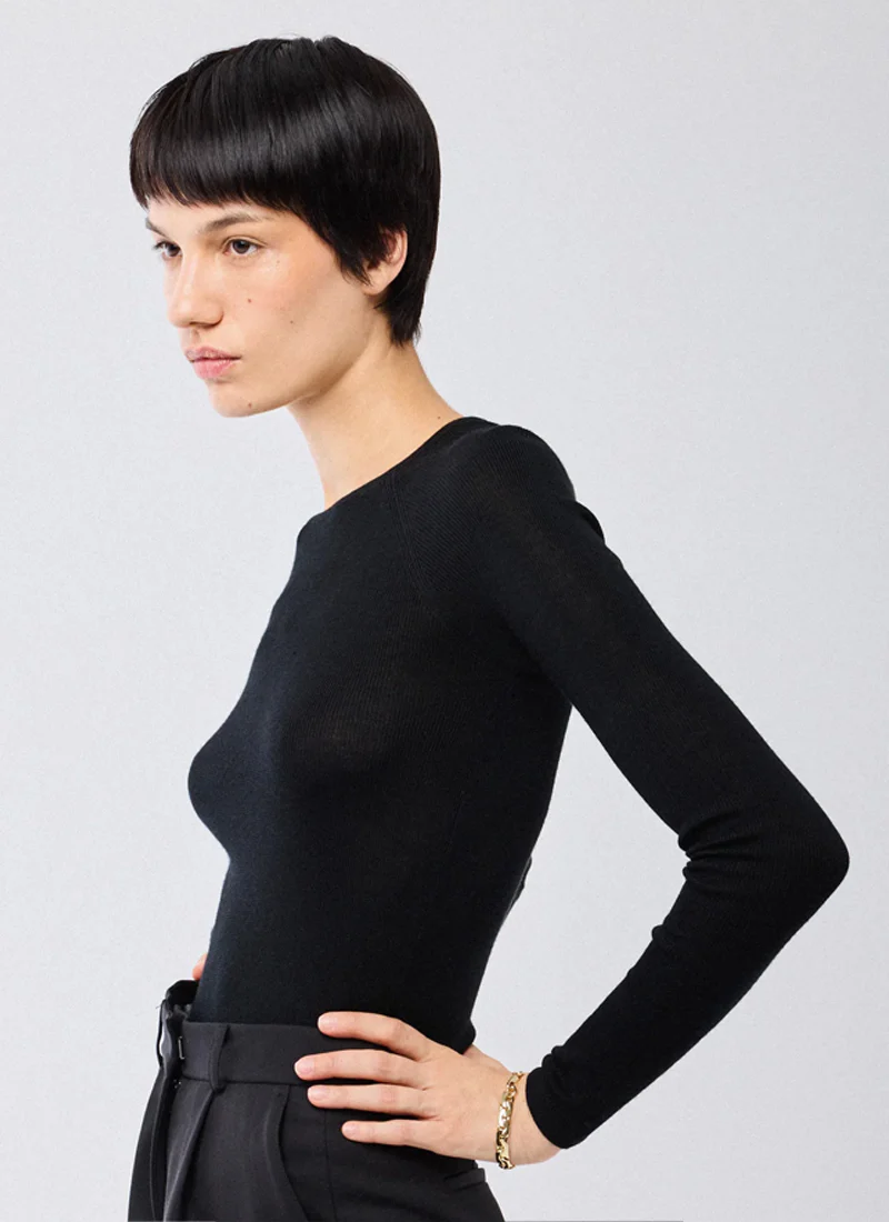 Merino Silk Micro Rib Long Sleeve Crewneck Sweater - Image 3