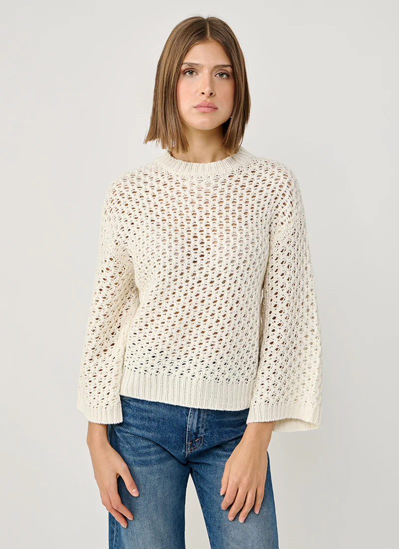 Micro Sequin Mesh Stitch Crew Neck Sweater