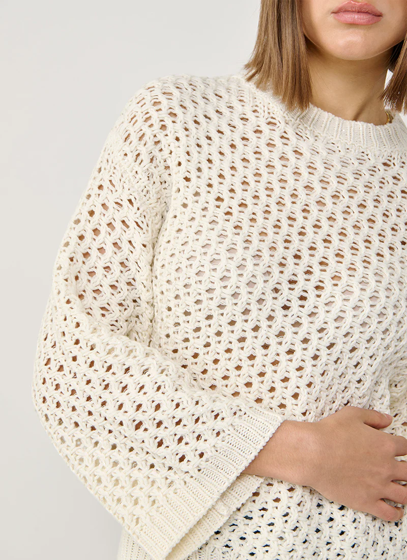 Micro Sequin Mesh Stitch Crew Neck Sweater - Image 2